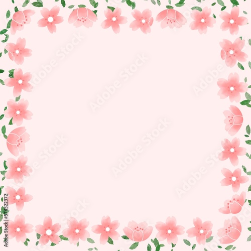Square border frame stationery with cherry blossoms in full bloom