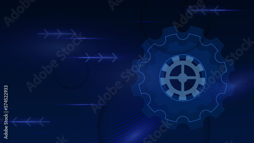 Grunge gear, cog wheels background. Industrial science, clockwork, technology. Technical blueprint template illustration on dark blue background.