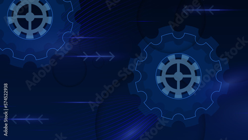 Grunge gear, cog wheels background. Industrial science, clockwork, technology. Technical blueprint template illustration on dark blue background.