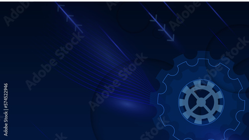 Grunge gear, cog wheels background. Industrial science, clockwork, technology. Technical blueprint template illustration on dark blue background. © Zunan