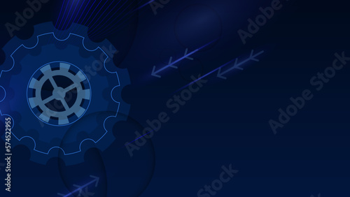 Grunge gear, cog wheels background. Industrial science, clockwork, technology. Technical blueprint template illustration on dark blue background.