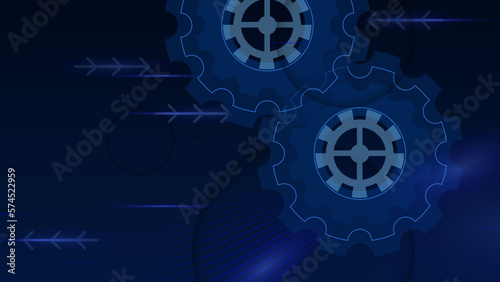 Grunge gear, cog wheels background. Industrial science, clockwork, technology. Technical blueprint template illustration on dark blue background.