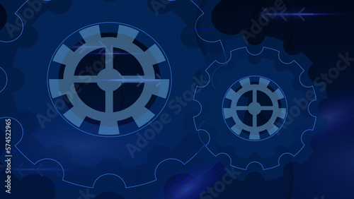Grunge gear, cog wheels background. Industrial science, clockwork, technology. Technical blueprint template illustration on dark blue background.