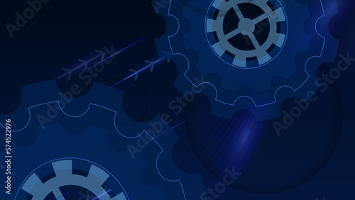 Grunge gear, cog wheels background. Industrial science, clockwork, technology. Technical blueprint template illustration on dark blue background.