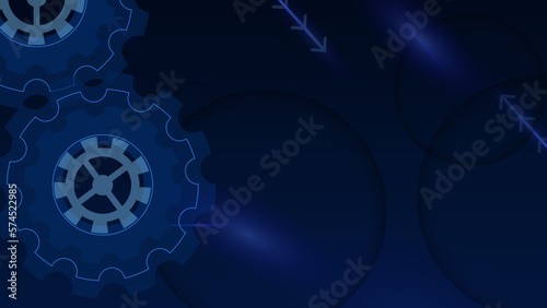 Grunge gear, cog wheels background. Industrial science, clockwork, technology. Technical blueprint template illustration on dark blue background.
