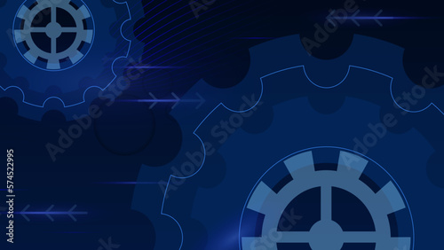 Grunge gear, cog wheels background. Industrial science, clockwork, technology. Technical blueprint template illustration on dark blue background.
