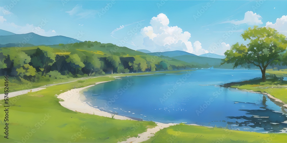 青空の綺麗な風景のイラスト背景素材