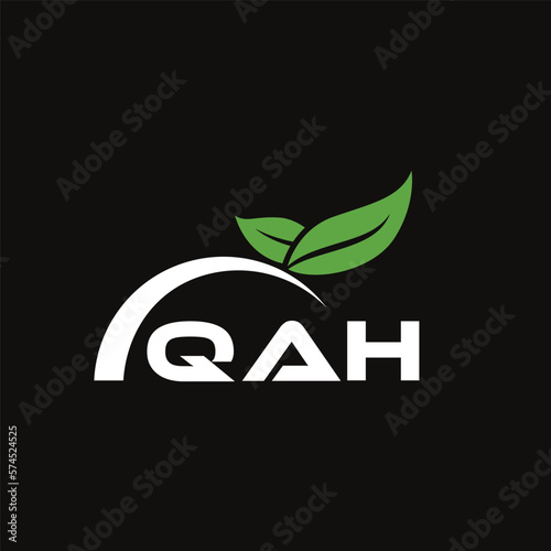 QAH letter nature logo design on black background. QAH creative initials letter leaf logo concept. QAH letter design. photo