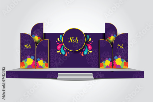 Event Stage design for inian festival holi, corporate projects presentations, shareholders event or meeting. abstract vector illustration design.