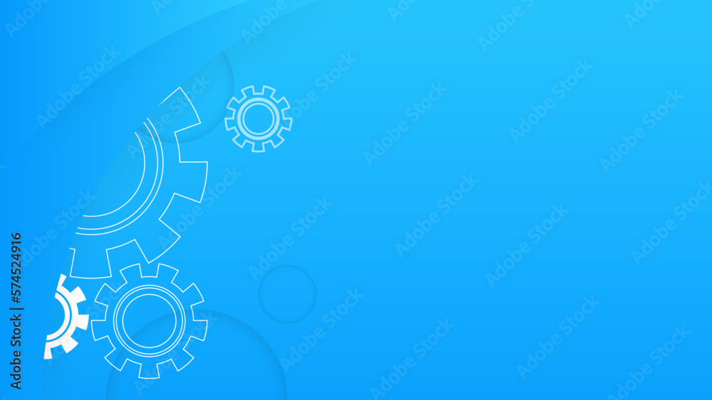 Background of cogwheels and clock mechanism. Abstract industrial technology concept, gears connection on blue background.