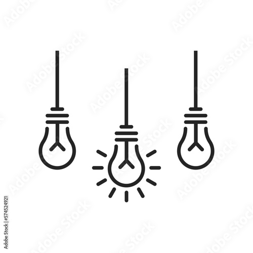 three thin line light bulb like easy decision. flat minimal linear simple trend logo design element isolated on white. concept of abstract or simplicity symbol like different person or knowledge