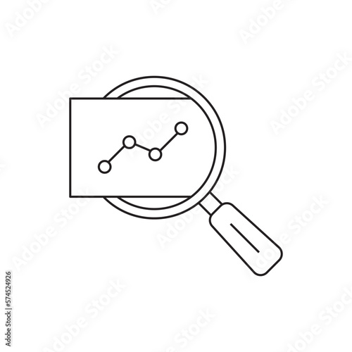 insight icon like thin line magnifier with graph. linear trend graphic stroke design lineart logotype element for web isolated on white. concept of key performance indicator or business visualisation