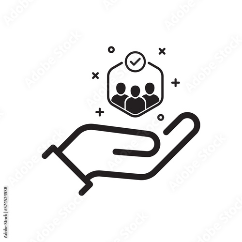 community or relationship like family care icon. human resource outline logotype stroke pictogram design. concept of individual people choice good feedback and team narrow control or search talent