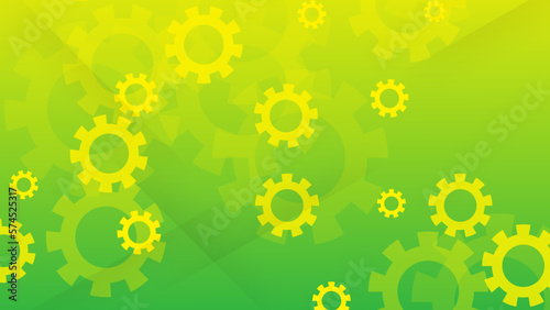Yellow gear multi-layer on green background. Creative idea. Cog symbol. Minimalism concept.