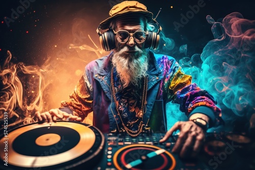 Obraz na płótnie wizard dj colorful crazy music party rave, generative by A