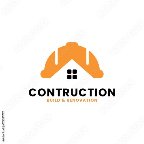 Construction logo in word mark style formed helmet construction symbol