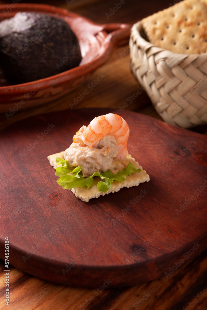 Tuna salad canape with shrimp. Delicious healthy and easy to prepare snack. Tuna salad canape with shrimp. Delicious healthy and easy to prepare snack.