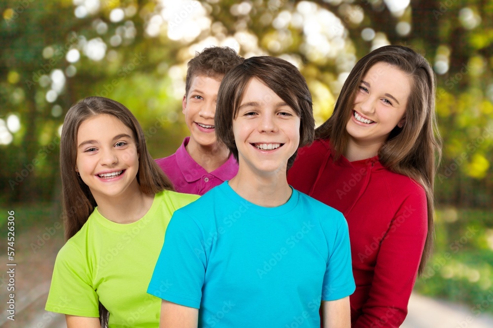 Group of happy active children in park Group of happy active children in park
