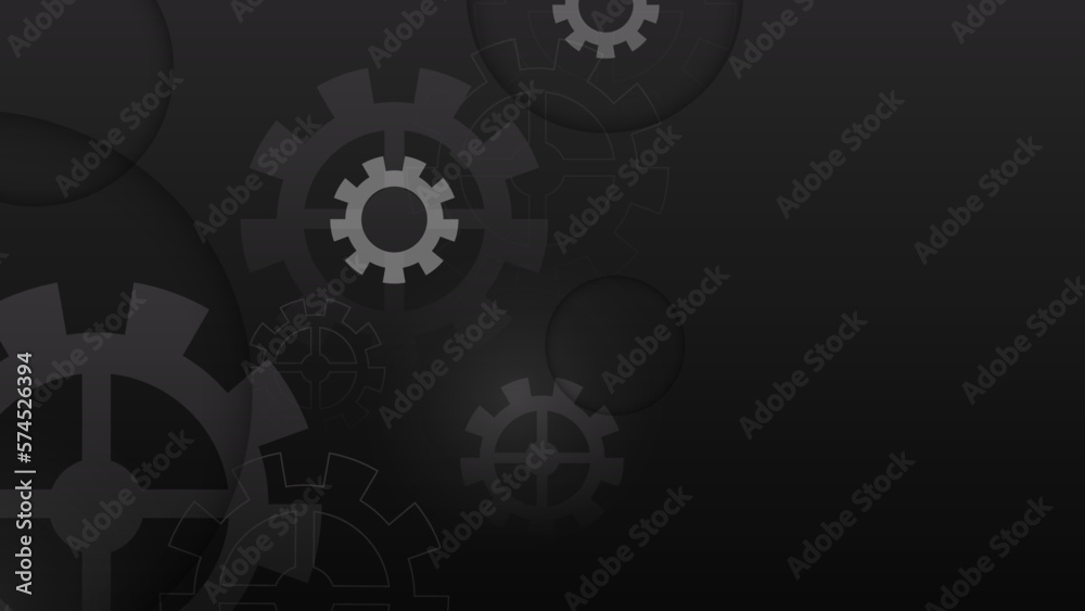 Light dark grey silver and golden gear wheel on drak background. Vector illustration.