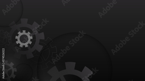 Light dark grey silver and golden gear wheel on drak background. Vector illustration.