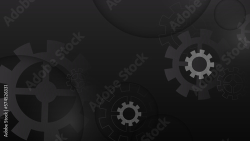 Light dark grey silver and golden gear wheel on drak background. Vector illustration.