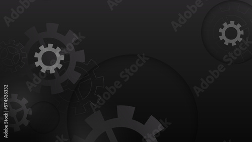 Light dark grey silver and golden gear wheel on drak background. Vector illustration.