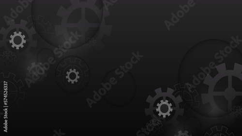 Light dark grey silver and golden gear wheel on drak background. Vector illustration.