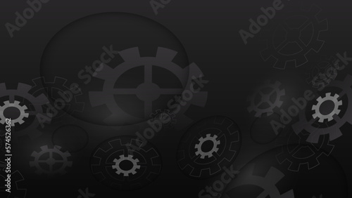 Light dark grey silver and golden gear wheel on drak background. Vector illustration.