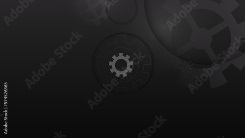 Light dark grey silver and golden gear wheel on drak background. Vector illustration.