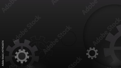 Light dark grey silver and golden gear wheel on drak background. Vector illustration.