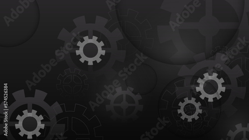 Light dark grey silver and golden gear wheel on drak background. Vector illustration.