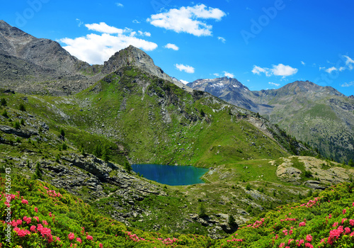 Mountain lake Lago di Loie in National park Gran Paradiso  Aosta valley  Italy. Summer landscape in the Alps.