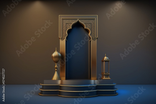 3D luxurious and elegant Islamic-themed podium for product display, Ramadan podium. Generative AI