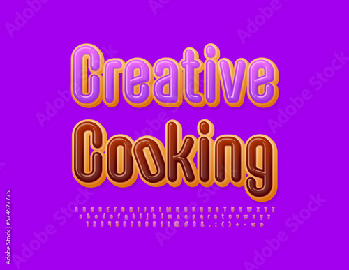 Vector tasty concept Creative Cooking. Delicious set of Alphabet Letters, Numbers and Symbols. Sweet glazed Font