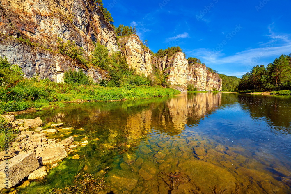 wonderful beautiful rocks of the big ay pristes on a summer sunny day