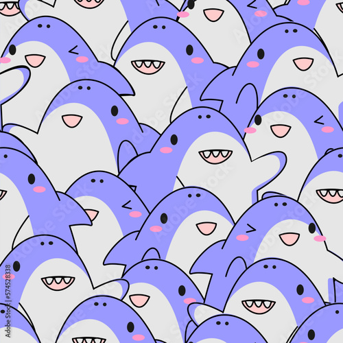 cute blue shark cartoon seamless pattern stacked vector illustration. suitable for use as a background for clothing designs, book designs or paper designs, web designs, etc.