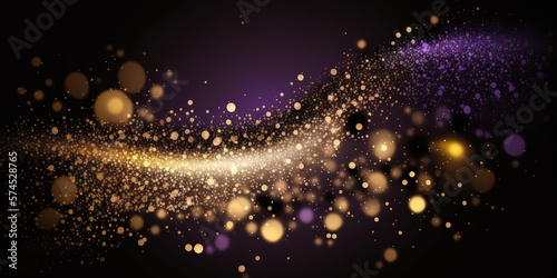 background of abstract glitter lights. purple, gold and black. banner, generative ai