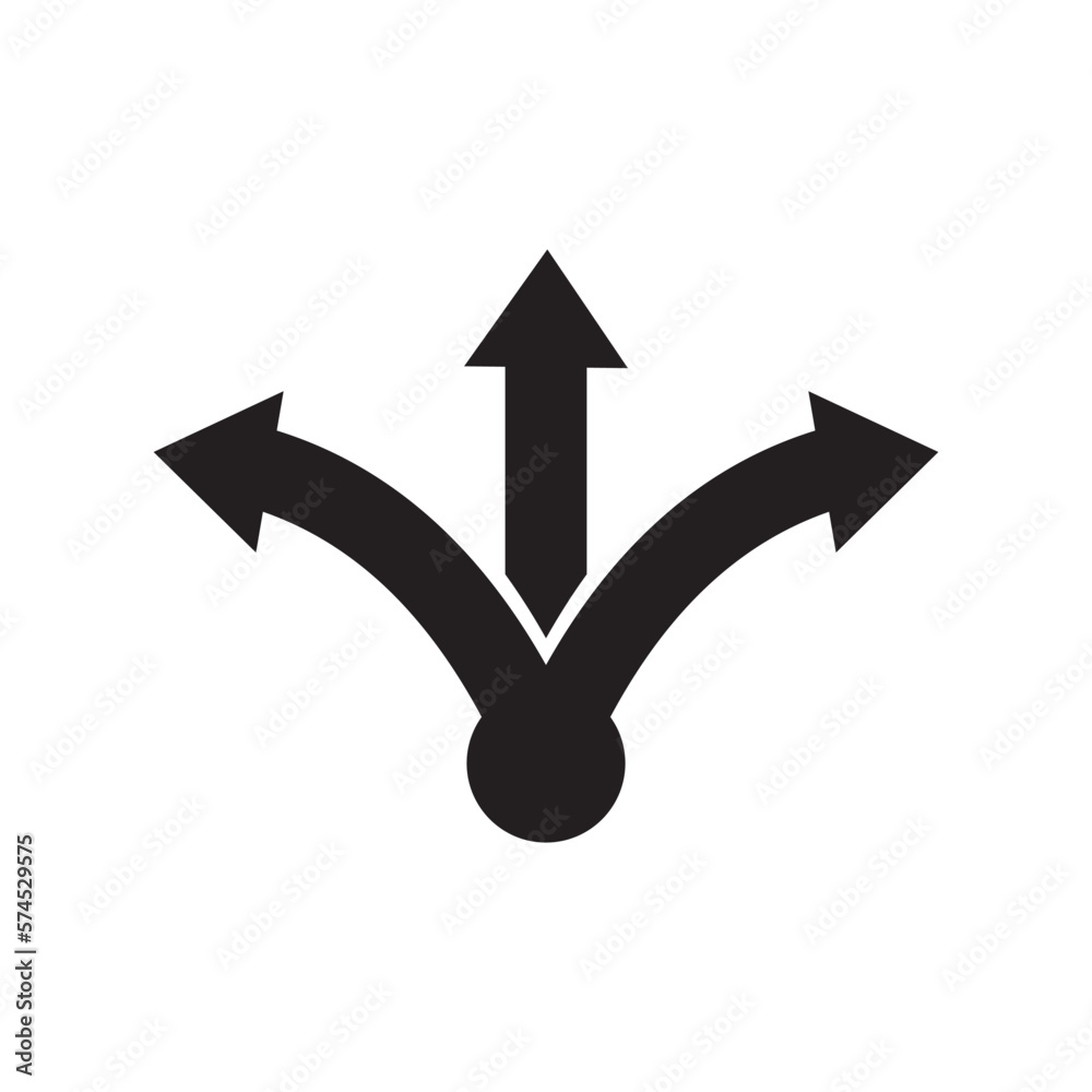 Three-way directional arrow in flat style. Vector illustration symbol Three-way directional arrow in flat style. Vector illustration symbol