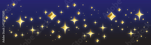 Gold 3d stars emoji on blue black gradient background shimmer holiday sparkle vector