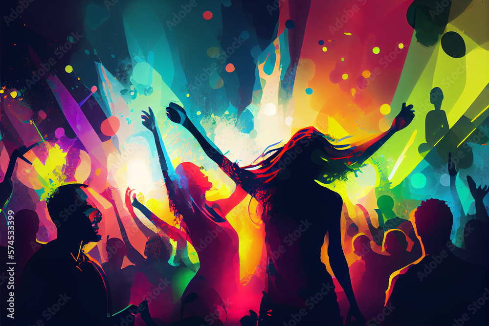 Abstract illustration of dancing people in a club at a party. generative AI Abstract illustration of dancing people in a club at a party. generative AI