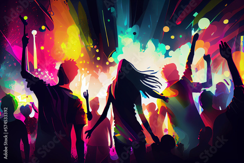 Abstract illustration of dancing people in a club at a party. generative AI