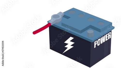 Car accumulator. Animation connecting terminals to the battery for charging, alpha channel. Cartoon