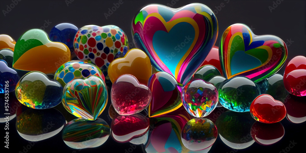 Various Size Glass Hearts for Valentine's Day. Generative ai