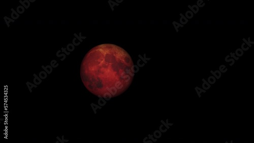 Concept 2-U1 View of the realistic blood moon from space with asteroid impact craters.