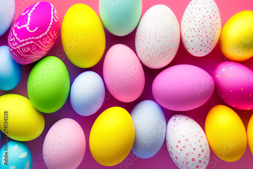 Happy easter  Colourful Easter eggs on pastel background. Decoration concept for greetings and presents on Easter Day celebrate time.