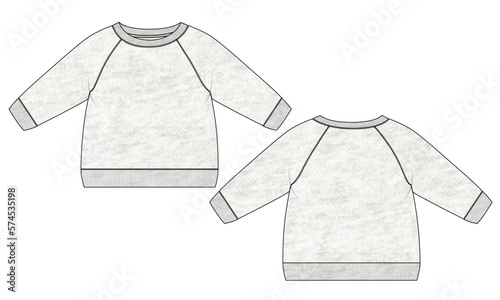 Cotton fleece fabric Sweatshirt illustration template front and back views for kids.