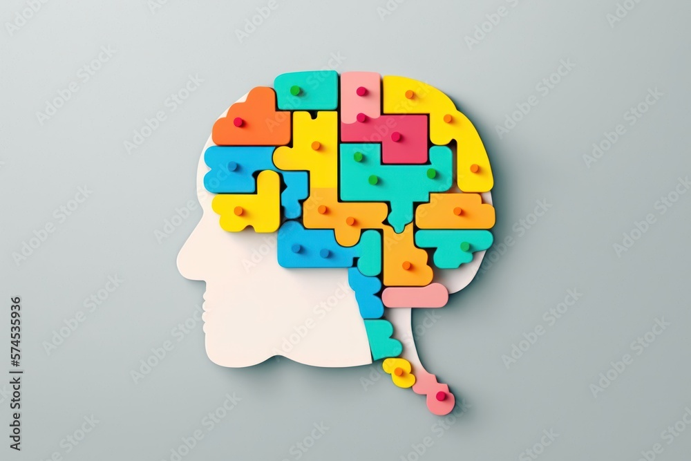 Neurodiversity concept. Brain from colorful puzzle pieces.The concept