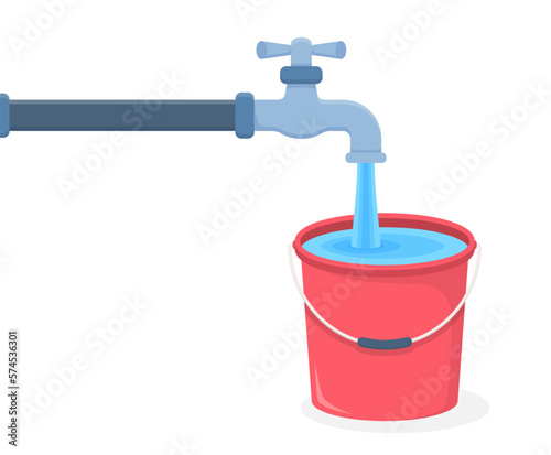 Tap and red bucket filled with water
