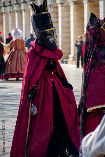 Corfu, Greece - February 19, 2023:Beautiful carnival costume posing in Corfu,Greece © ernestos