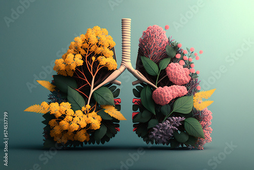 Human lungs made with purple field flowers on white background. Minimal coronavirus or pneumonia concept. Green, world health or environment day and ecology concept. photo